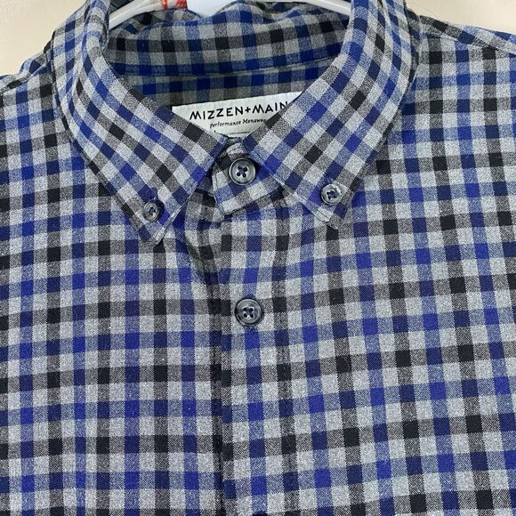 Mizzen+Main Other - Mizzen Main Shirt Mens XL Trim Gray Blue Check Button Flannel No Tuck Quick Dry